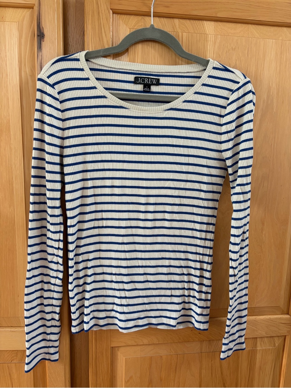 J. Crew Cream & Blue Ribbed Long Sleeve Stripe Top